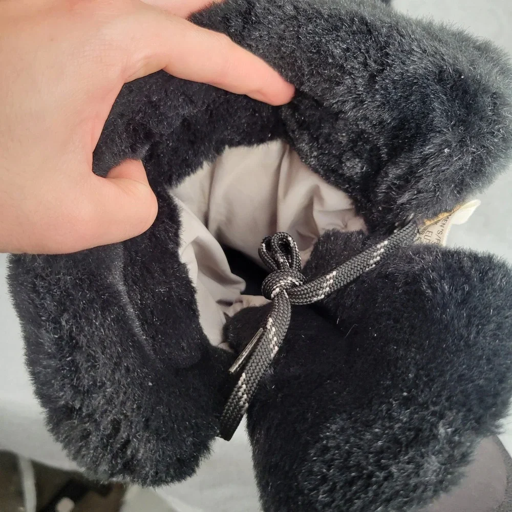 The North Face Nuptse Fur Snow Boots Women 7.5 Black Down Insulated IcePick